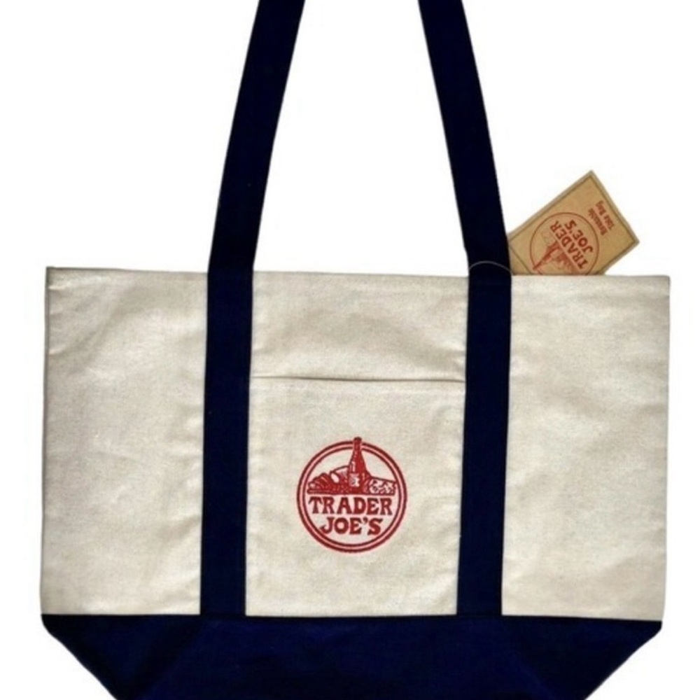Trader Joe’s * Cream and Navy Canvas Tote Bag* 
2 available